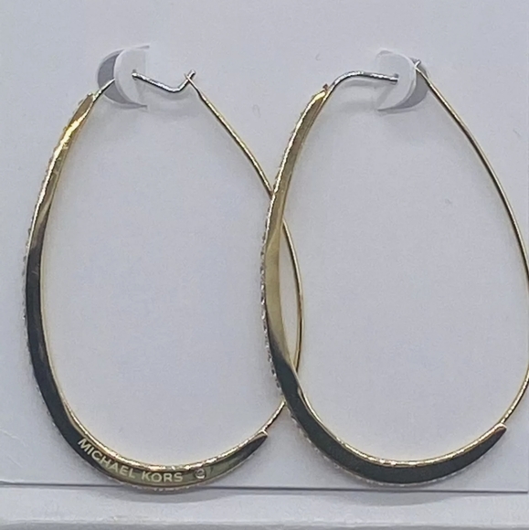 SOLD BETY/MK Gold Crystal Pave' Oval Oblong Hoop E - Picture 5 of 9